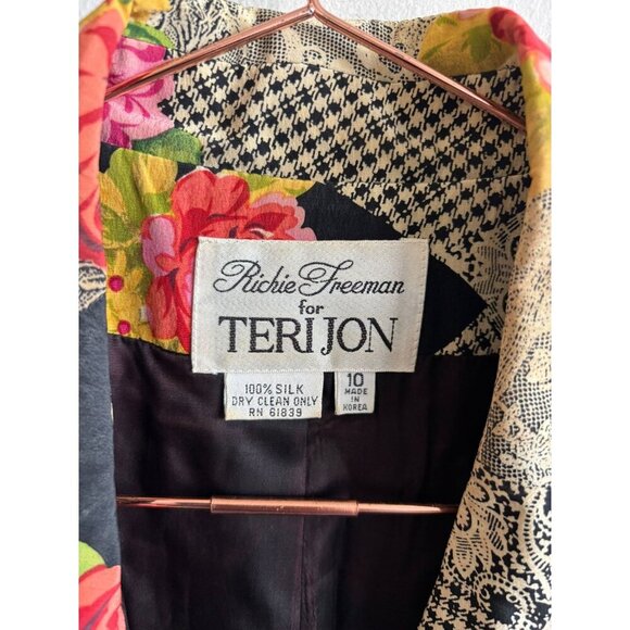 Richie Freeman Womens Vintage 100% Silk Double-Breasted Floral Blazer Sz 10 - Picture 11 of 12